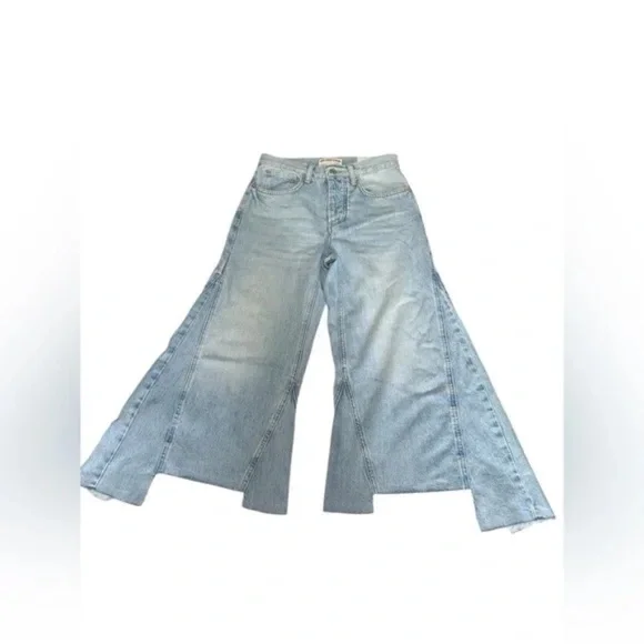 $148 NEW Free People We The Free Ripple Wide-Leg Pieced Crop Jeans Size 24 L